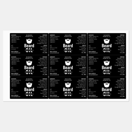 Zwart Baard Olielabel 1 OZ 30ml Kosmetische Fles Labels (Vel)