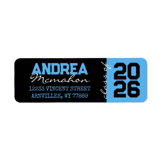 Zwart & Baby Blauw Afstuderen Retouradreslabels Etiket (Voorkant)