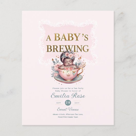 Zwart Baby Meisje is Brouwen Tea Party Douche Flor (Voorkant)