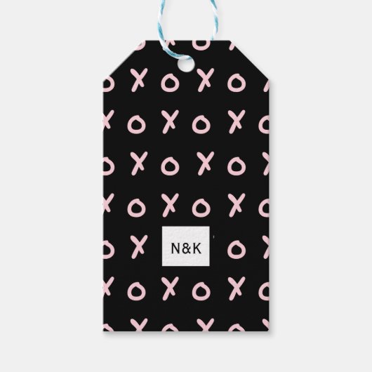 Zwart & Baby Roze X O XO XO's Trendy Cute Cadeaulabel (Voorkant)