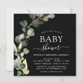 Zwart Baby shower groen eucalyptus Kaart (Voorkant)