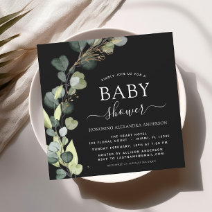 Zwart Baby shower groen eucalyptus Kaart