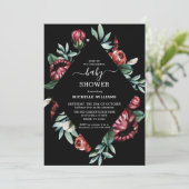 Zwart Baby shower met roodrozen — Floral invitatio Kaart (Staand voorkant)