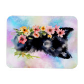 Zwart Baby Wolf cub waterverf kunst schilderij Magneet (Horizontaal)