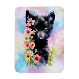 Zwart Baby Wolf cub waterverf kunst schilderij Magneet