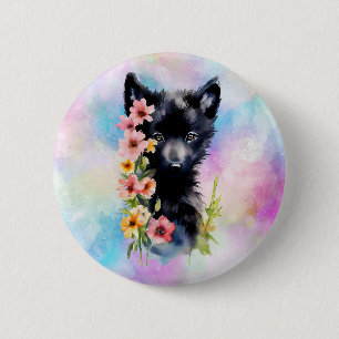 Zwart Baby Wolf cub waterverf kunst schilderij Ronde Button 5,7 Cm