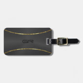 Zwart Bagagelabel met achtergrondgouden strepen me (Voorkant horizontaal)
