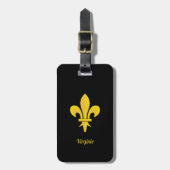 Zwart Bagagelabel met Gold Fleur de Lis (Voorkant verticaal)