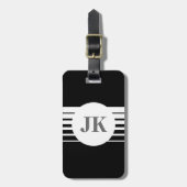 Zwart bagagelabel met personaliseerbaar monogram (Voorkant verticaal)