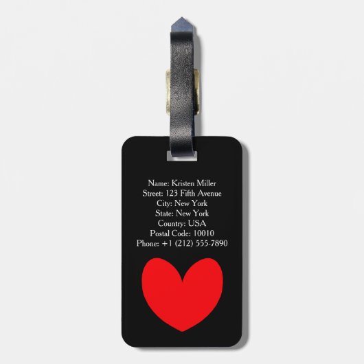Zwart Bagagelabel met rood hart (Achterkant verticaal)