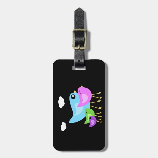 Zwart bagagelabel van vogelfamilie (Voorkant verticaal)