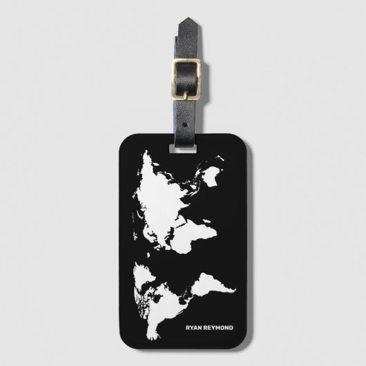 zwart bagagelabel van wereldkaart elegant reizen (Voorkant (verticaal))