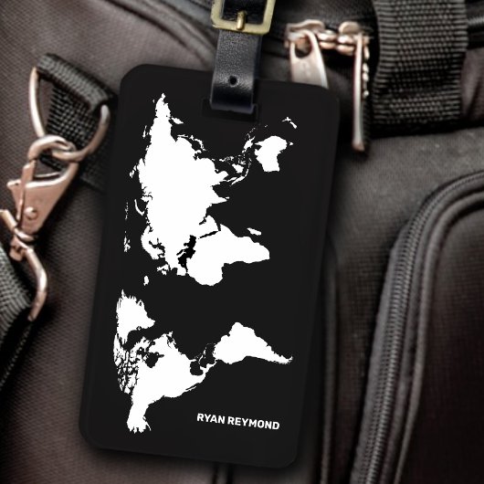zwart bagagelabel van wereldkaart elegant reizen