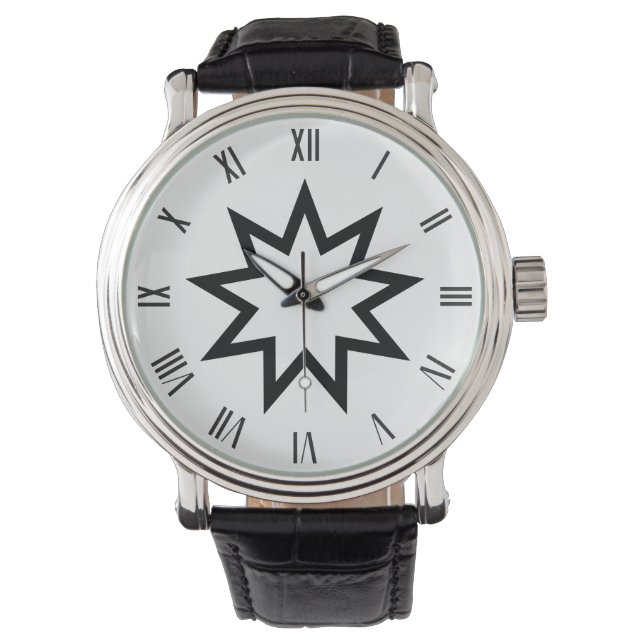 Zwart Bahai negen-puntsstersymbool Horloge (Voorkant)
