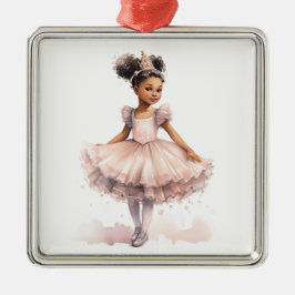 Zwart Ballerina, Bord Roze Tutu, Gouden Kroon Metalen Ornament
