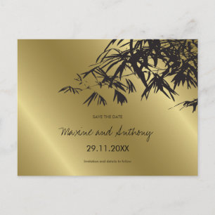 Zwart bamboe lekt op Gold Asian Save the Date Aankondigingskaart