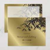 Zwart bamboe lekt op Gold Asian Save the Date Aankondigingskaart (Voorkant / Achterkant)