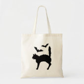Zwart bang kat silhouet met vleermuizen halloween tote bag (Voorkant)