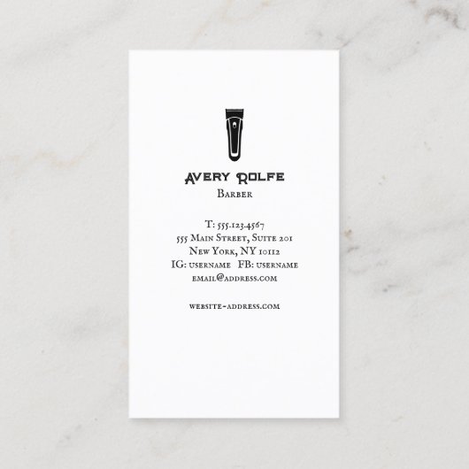  Zwart Barber Electric Hair Clippers Visitekaartje (Achterkant)