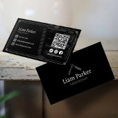 Zwart Barbershop Stoel Social media QR Code Visitekaartje