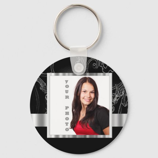 Zwart barok instagram sjabloon sleutelhanger (Voorkant)
