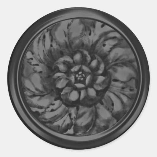 Zwart  barokonkruid in reliëf ronde sticker (Voorkant)