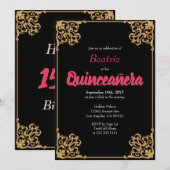  Zwart Baronk Lijst Roze Quinceañera Kaart (Voorkant / Achterkant)