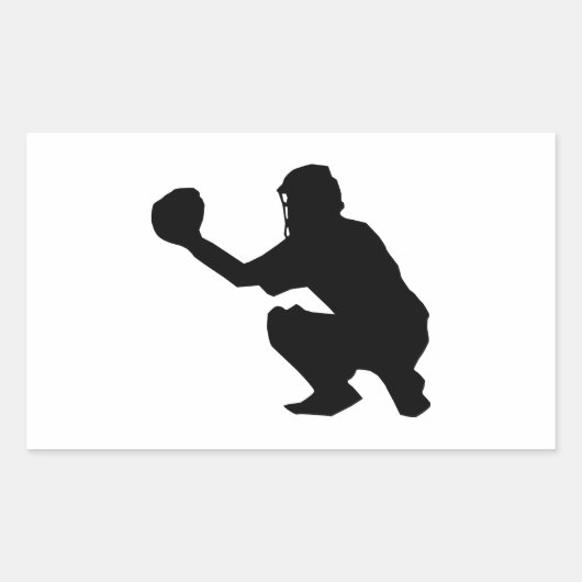 Zwart Baseball Catcher Silhouet Rechthoekige Sticker (Voorkant)