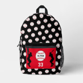 Zwart Baseball Speler Silhouet Naam Nummer Bedrukte Rugzak (Voorkant)