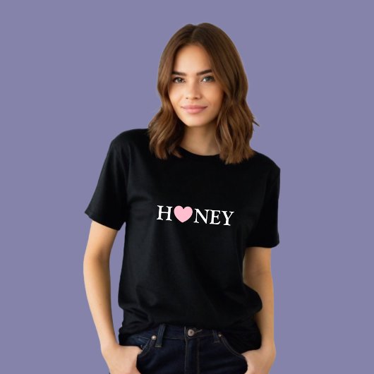 Zwart Basic Heart Honey Print T-shirt