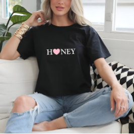 Zwart Basic Heart Honey Print T-shirt