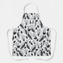 Zwart Basilicum Kruidenblad Patroon Botanisch Mono Schort