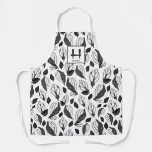 Zwart Basilicum Kruidenblad Patroon Botanisch Mono Schort