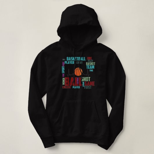 Zwart Basketball Stuff Coach Player Team Red Heart Hoodie (Design voorkant)