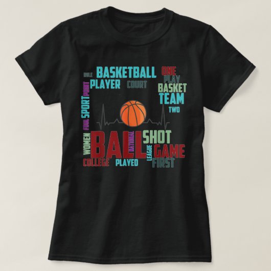 Zwart Basketball Stuff Coach Player Team Red Heart T-shirt (Design voorkant)