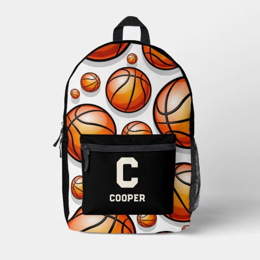 Zwart basketbalpatroon bedrukte rugzak (Voorkant)
