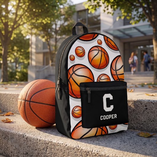 Zwart basketbalpatroon bedrukte rugzak