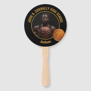Zwart Basketbalspeler op middelbare school Foto Handwaaier