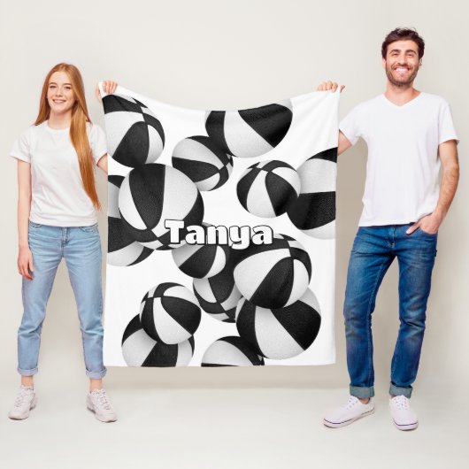 Zwart basketbalteam kleurt kinder sportdecor fleece deken (In situ)