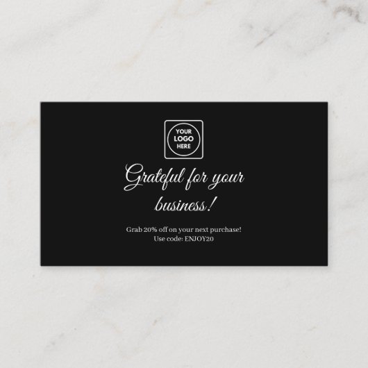 Zwart bedankkaartje | Modern aangepast Visitekaart Kortingskaartje (Voorkant)