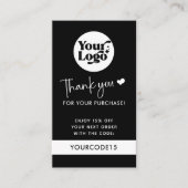 Zwart Bedankt Bestel Business Logo QR Code Retail Kortingskaartje (Voorkant)