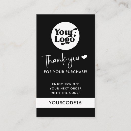 Zwart Bedankt Bestel Business Logo QR Code Retail Kortingskaartje (Voorkant)