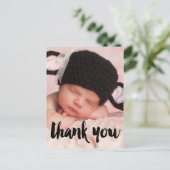 Zwart Bedankt Foto Baby Geboorteaankondiging Briefkaart (Staand voorkant)
