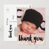 Zwart Bedankt Foto Baby Geboorteaankondiging Briefkaart (Voorkant / Achterkant)