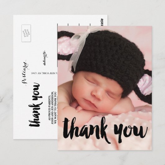 Zwart Bedankt Foto Baby Geboorteaankondiging Briefkaart (Voorkant / Achterkant)