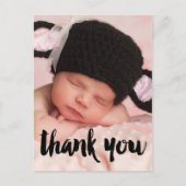 Zwart Bedankt Foto Baby Geboorteaankondiging Briefkaart (Voorkant)