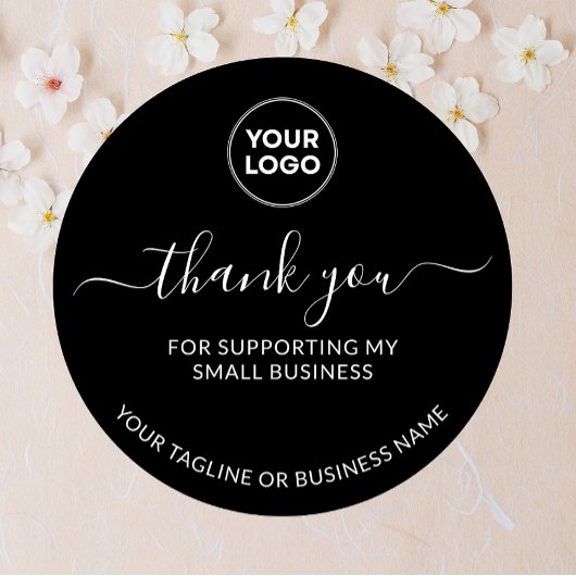 Zwart Bedankt Small Business Logo Round Sticker