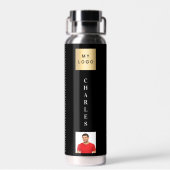 Zwart bedrijf logo naam foto waterfles (Achterkant)