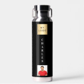 Zwart bedrijf logo naam foto waterfles (Voorkant)