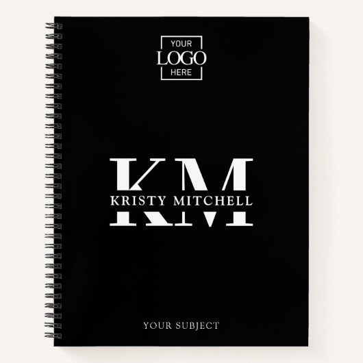 Zwart bedrijf logo zakelijk monogram notitieboek (Voorkant)